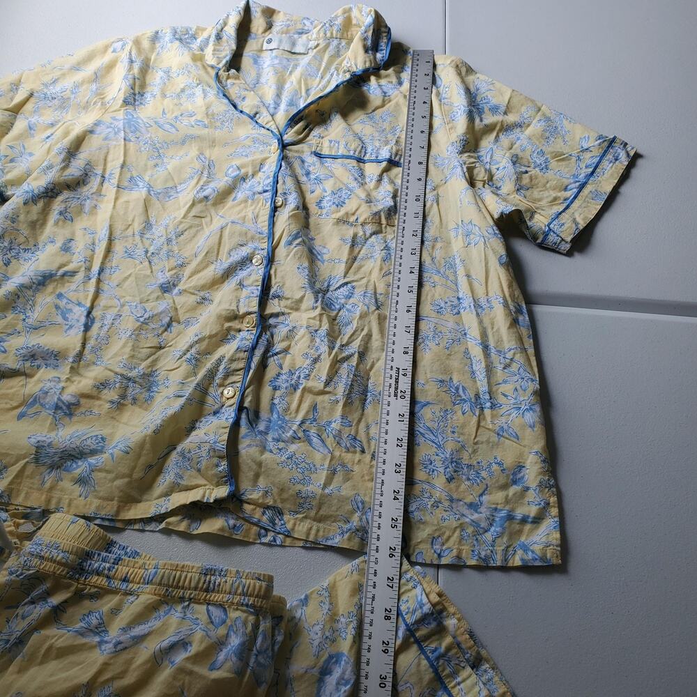 Ella Simone Pajama Set Womens 1X Yellow Bird Floral Capri Pants Button Top - Picture 4 of 13